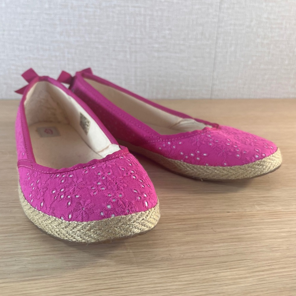 UGG Indah Ballet Flats Pink Eyelet Espadrille Bow Slip On Shoes Women's 6 - Picture 11 of 11